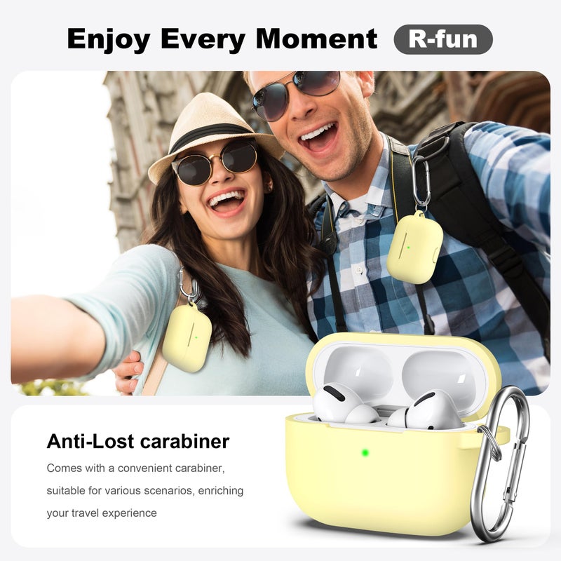 R-fun for AirPods Pro 2nd/1st Generation Case with Cleaner Kit,Soft Silicone Protective Case Cover for Apple AirPod Pro 2/1 for Women Men,AirPods Pro Case Accessories with Keychain,Cream Yellow - Image 2